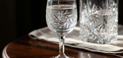 kieliszki do wódki, kryształowe kieliszki, serwowanie alkoholu, kryształ 24% PbO, Mrożony Listek, eleganckie szkło, etykieta stołu