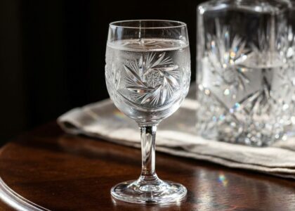 kieliszki do wódki, kryształowe kieliszki, serwowanie alkoholu, kryształ 24% PbO, Mrożony Listek, eleganckie szkło, etykieta stołu